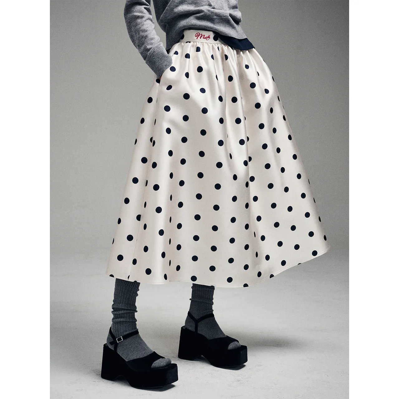 VOLUME MAXI SKIRT CRAPE DOT