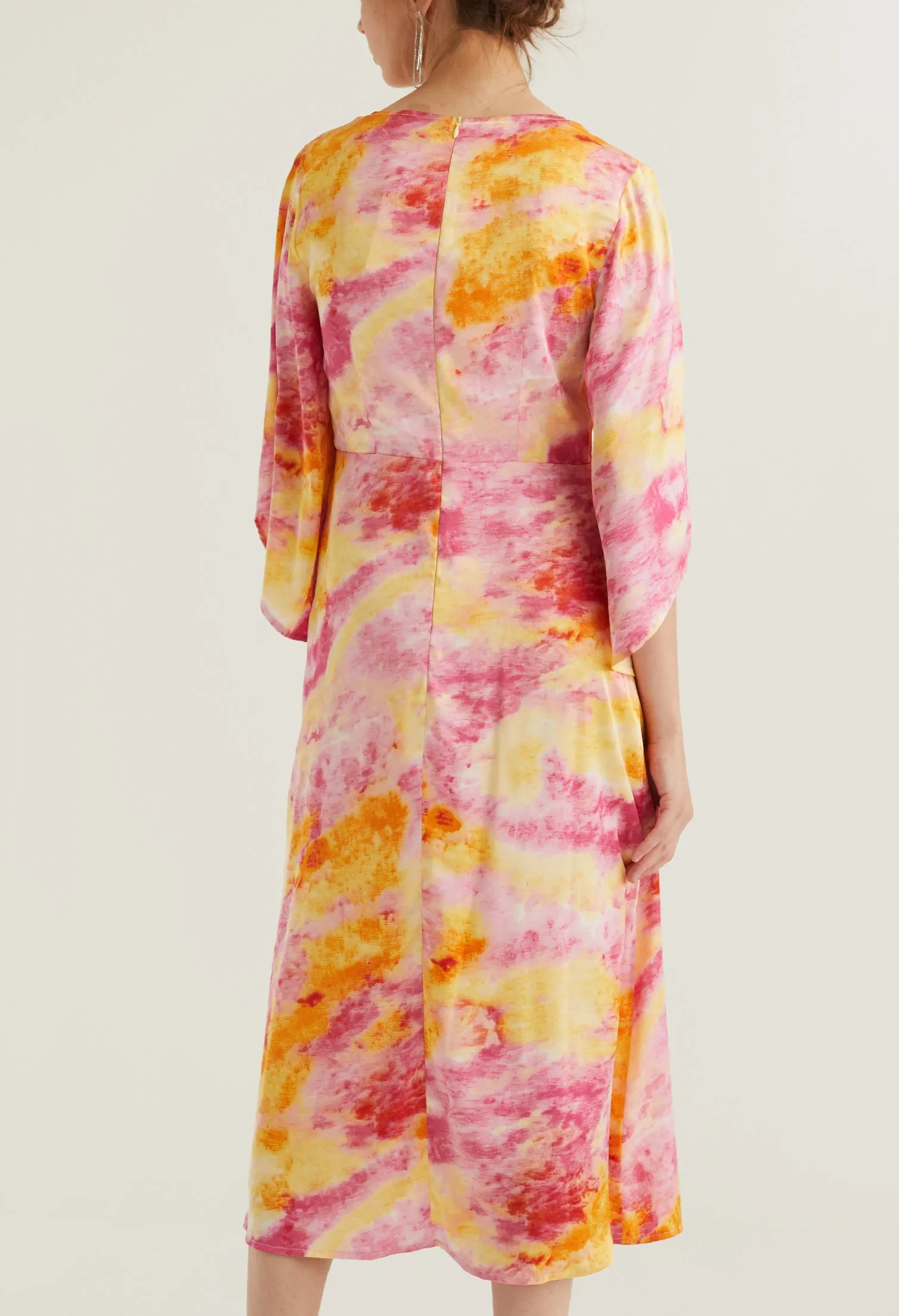 Watercolour Bell Sleeve Midi Dress