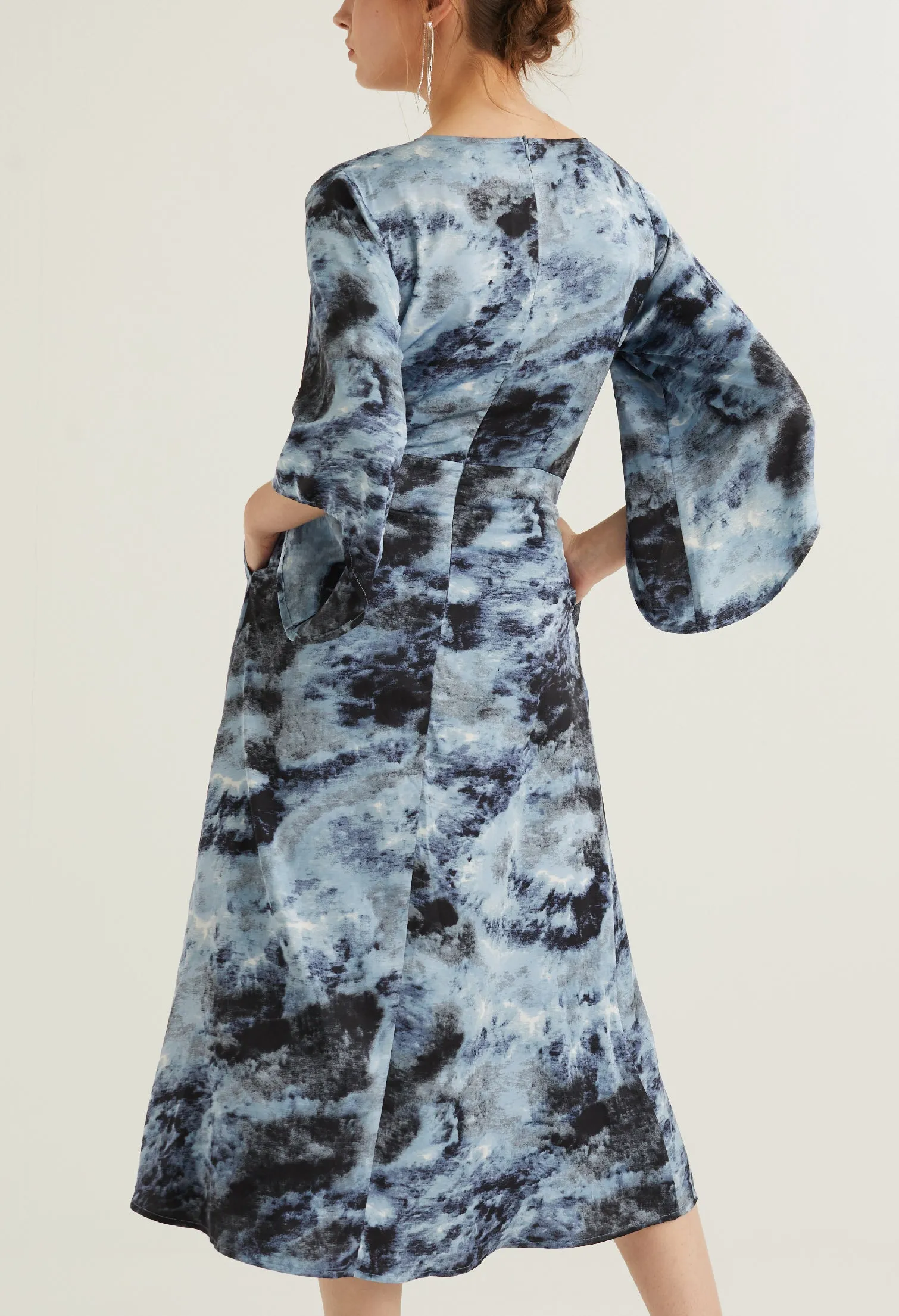 Watercolour Bell Sleeve Midi Dress