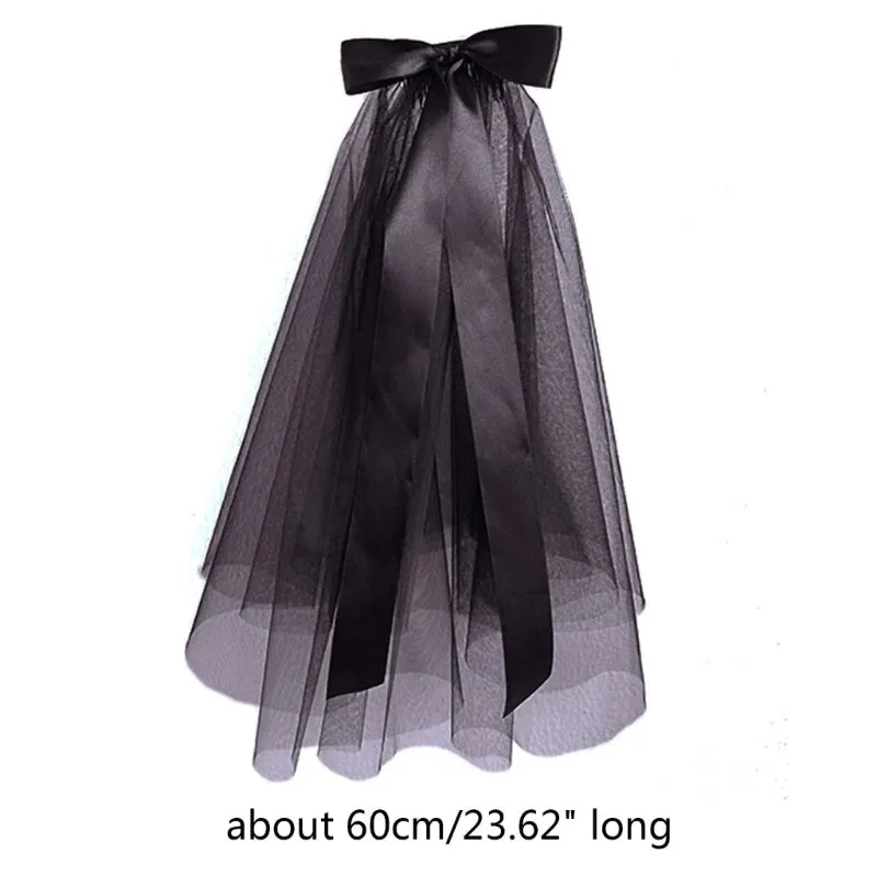 Wedding Tulle White Beige Black Bridal Veils Ribbon Edge Elegant Women Bridal Accessories Short Women Veil with Bowknot Decor