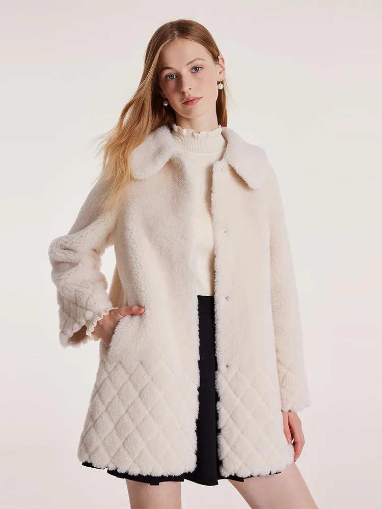 White Mid-Length Velour Women Coat With Bowknot