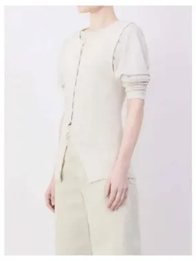 Women s sleeveless fitted spring fall cardigan light cream domestic product