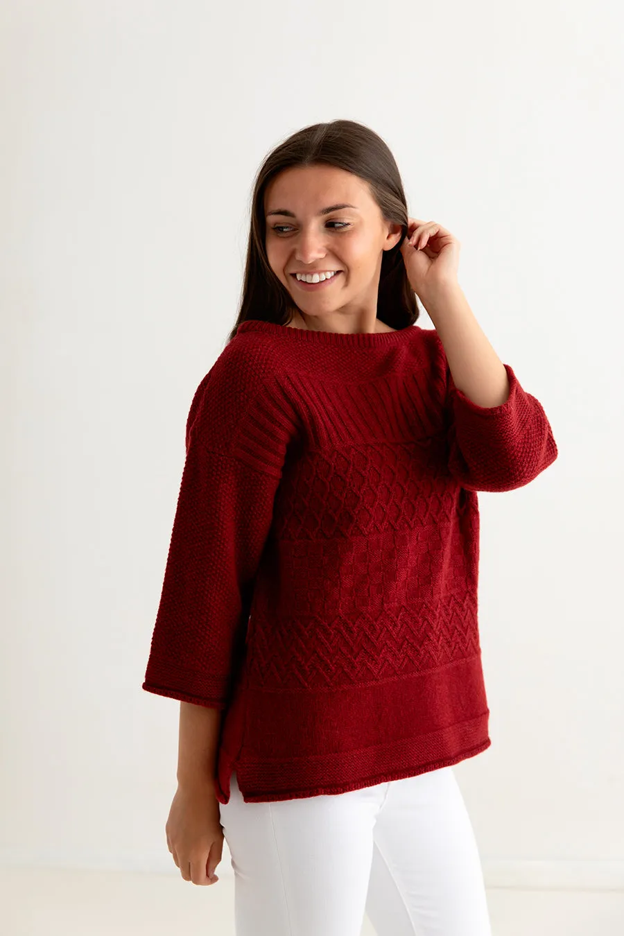 Womens Geelong Superfine Lambswool "Boathouse" Gansey Jumper - Red