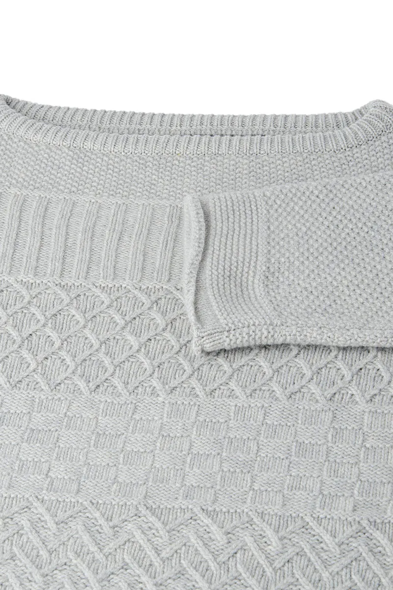 Womens Geelong Superfine Lambswool "Boathouse" Gansey Jumper - Silver Grey