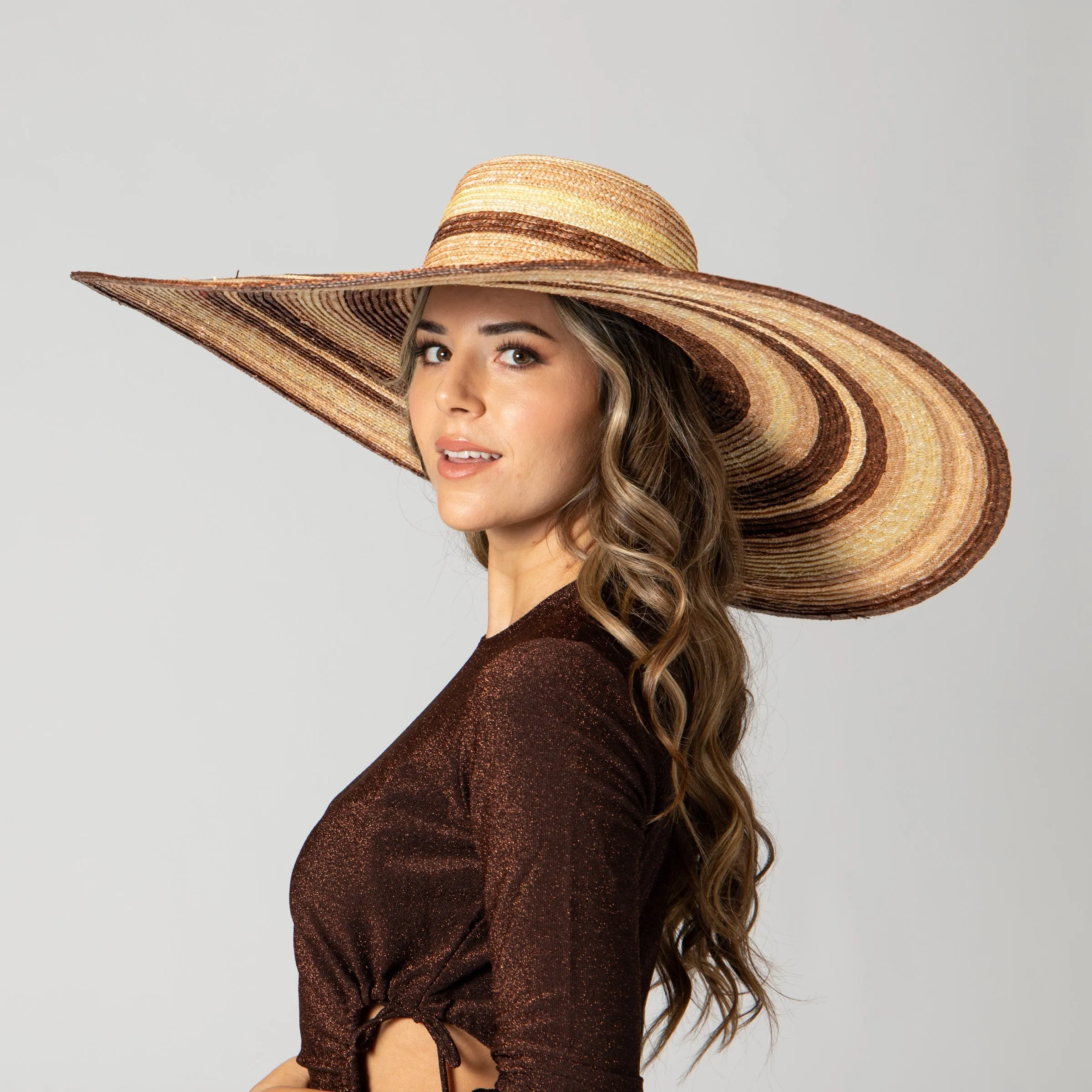 Women's Wheat Straw Stripe Wide Brim Sun Hat