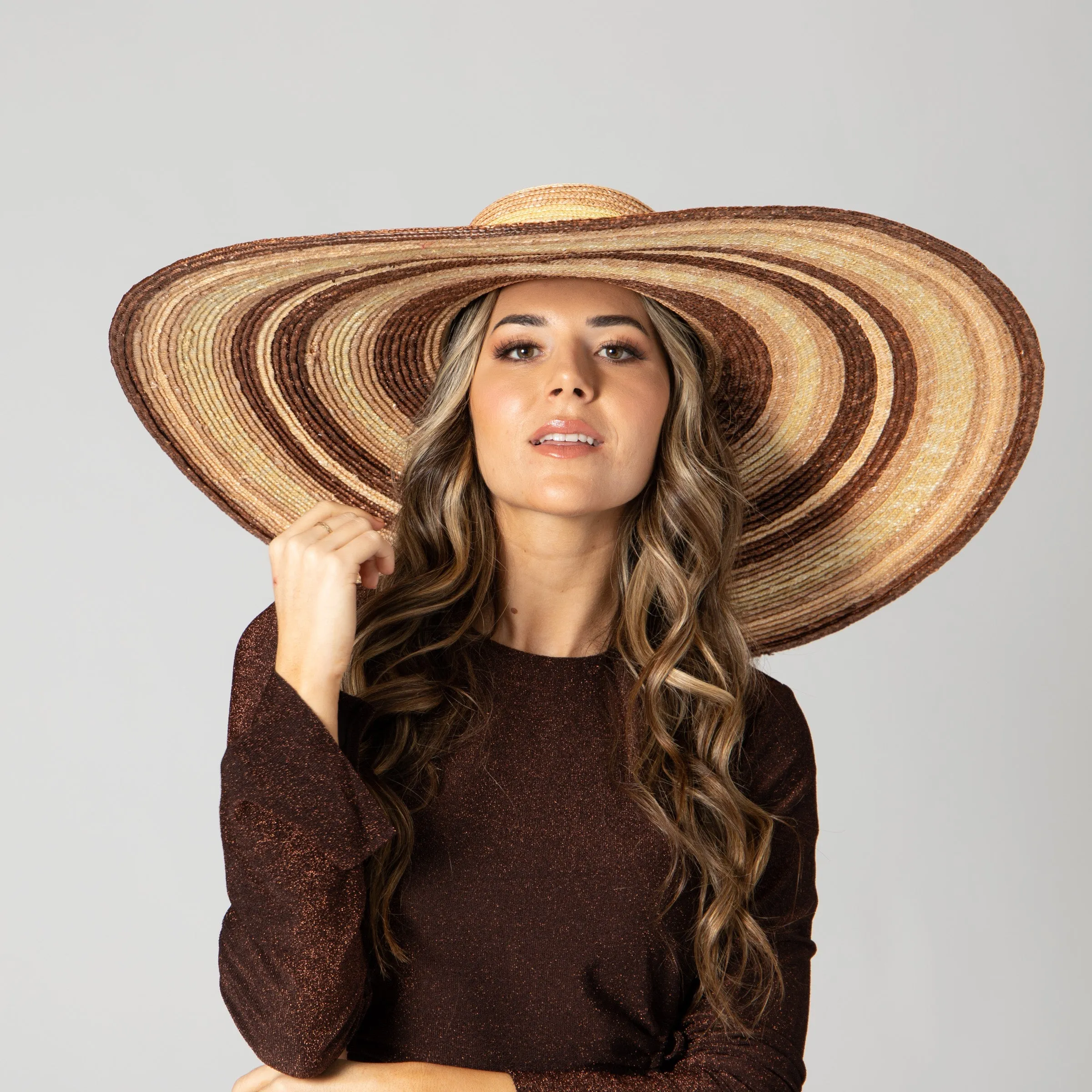 Women's Wheat Straw Stripe Wide Brim Sun Hat