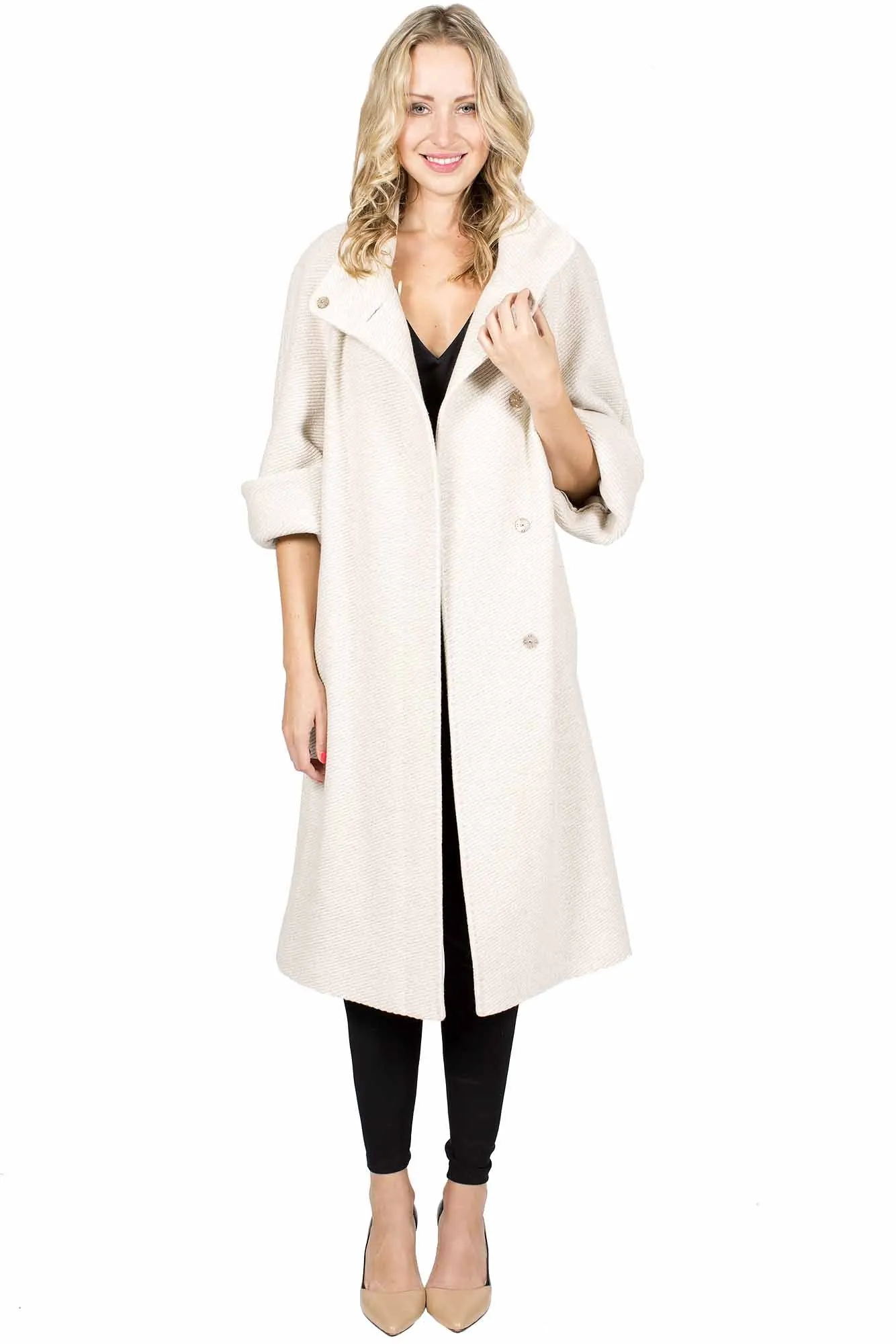 Wool Blend Coat with 3/4 Sleeve